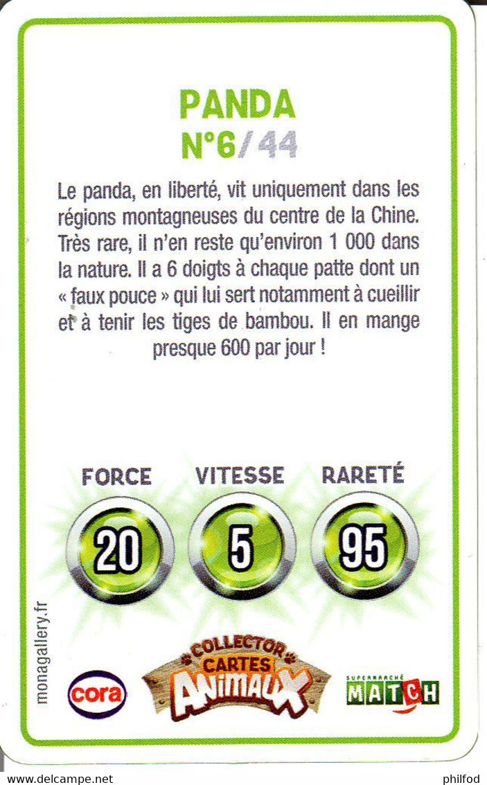 Carte Collector Animée Animaux (Cora / Match) : 6/44  : Panda - Altri & Non Classificati