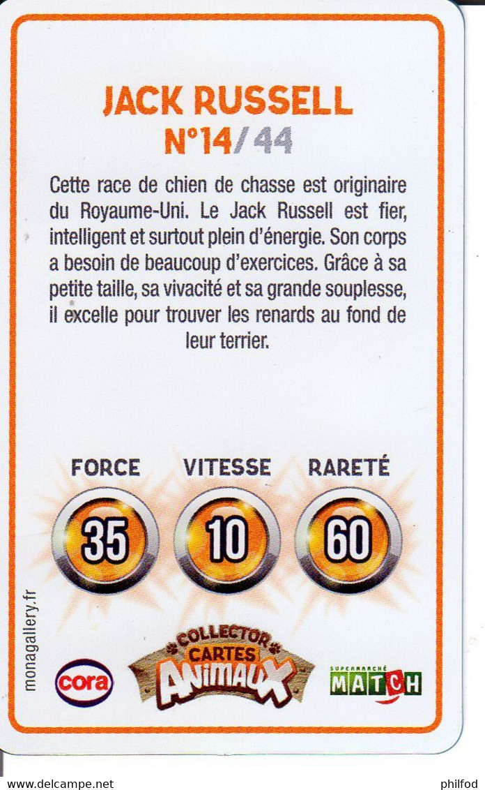 Carte Collector Animée Animaux (Cora / Match) : 14/44  : Jack Russell - Autres & Non Classés