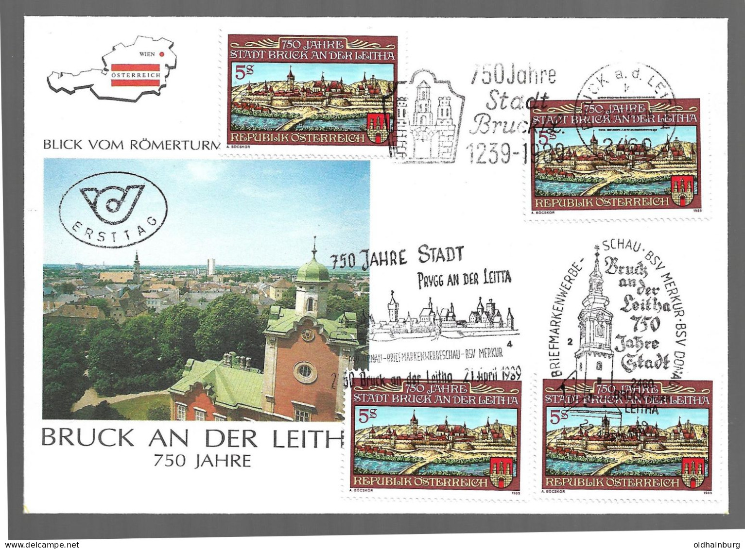 2376q: Österreich 1989, Stadtjubiläum 2460 Bruck An Der Leitha, FDC Mit 4 Sonderstempeln - Bruck An Der Leitha