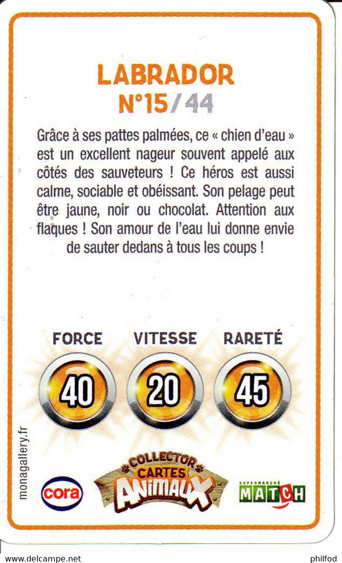 Carte Collector Animée Animaux (Cora / Match) : 15/44  : Labrador - Autres & Non Classés