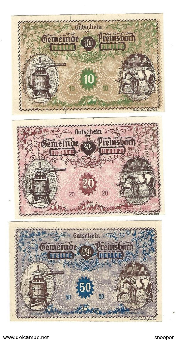 **notgeld   Austria Preinsbach  Serie Compleet 782c Cat Val 27 Euro - Oesterreich