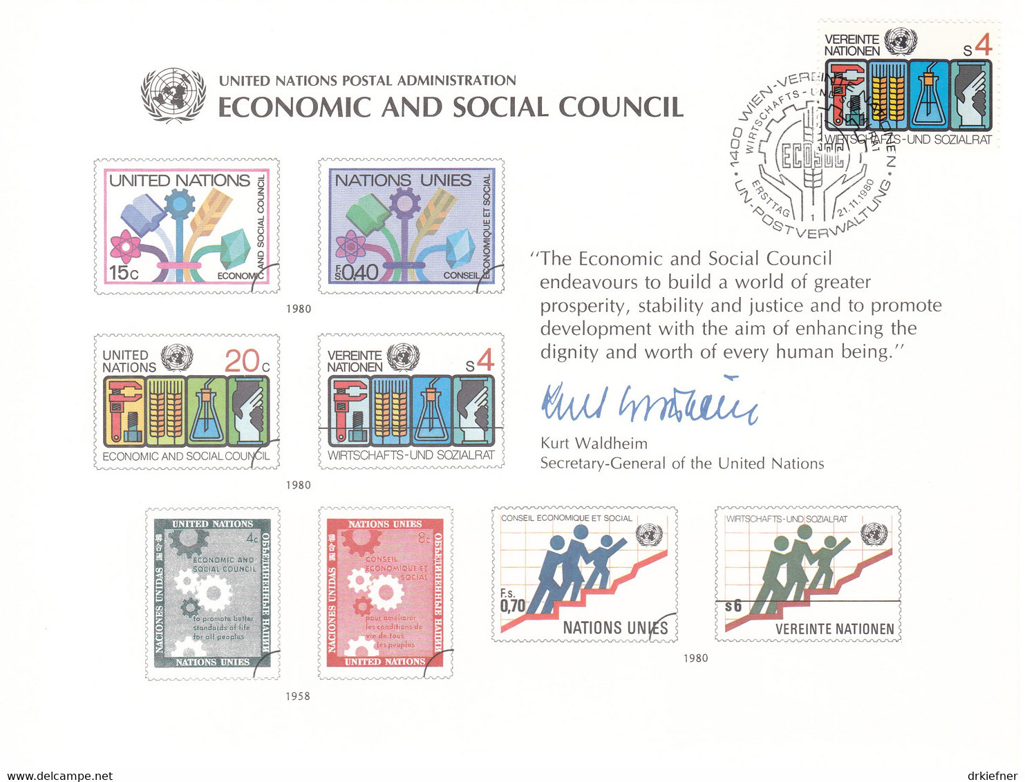 UNO NEW YORK, Erinnerungskarte Nr 18, W-FDC, ECOSOC, 1980 - Lettres & Documents