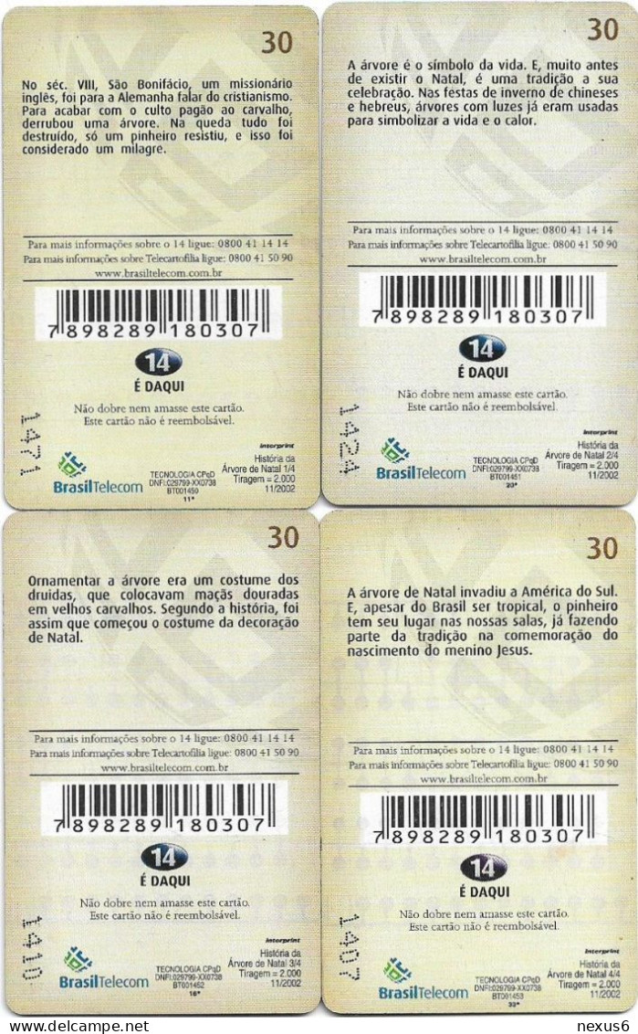 Brazil - Brasil Tel. 00 - Inductive - História Da Árvore De Natal, Complete Set Of 4 Cards, 11.2002, 30U, 2.000ex, Used - Brasilien