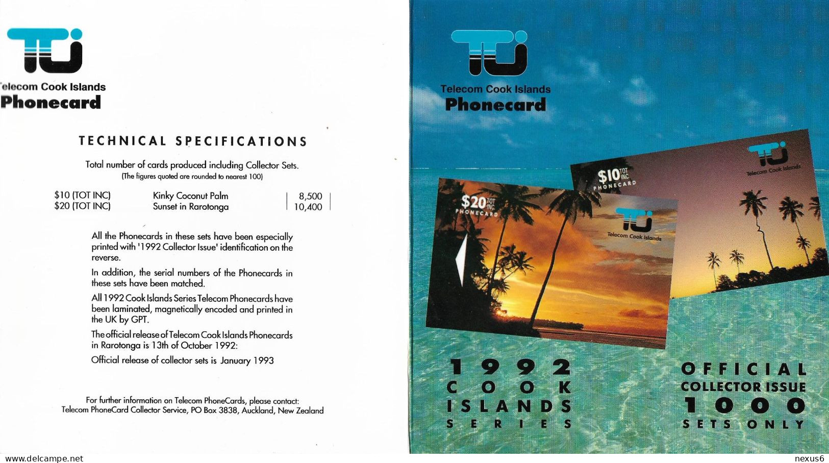 Cook Islands - Kinky Coconut Palm 10$ & Sunset In Rarotonga 20$ Mint In Collector's Issue Folder, 1.000ex - Cook Islands