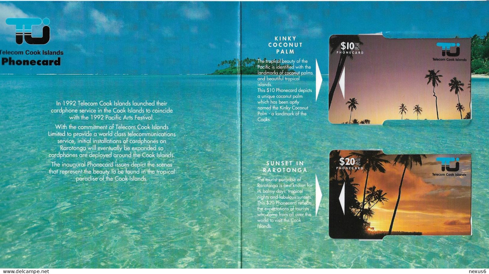 Cook Islands - Kinky Coconut Palm 10$ & Sunset In Rarotonga 20$ Mint In Collector's Issue Folder, 1.000ex - Iles Cook