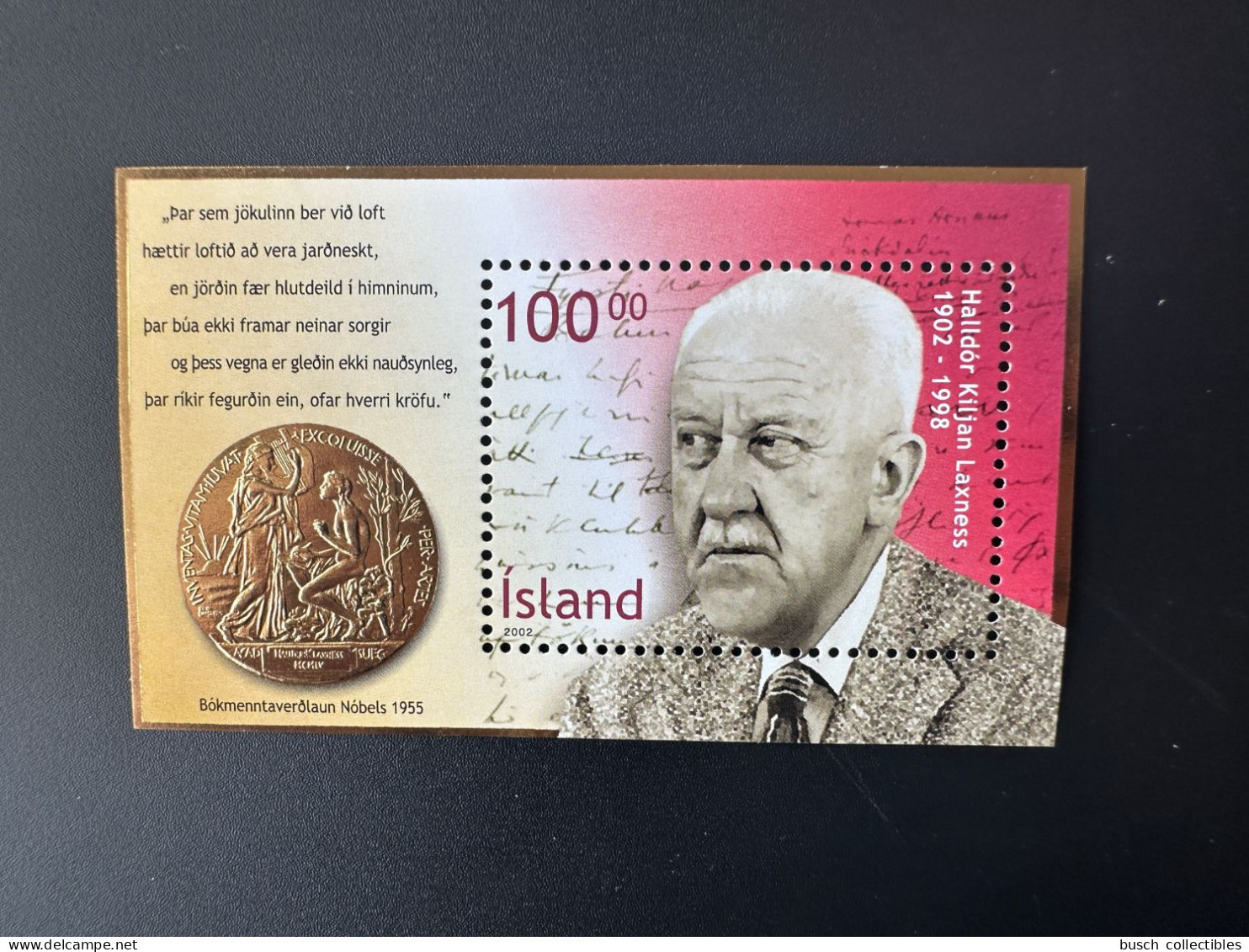 Iceland Island Islande 2002 Mi. Bl. 30 I Gold Halldor Kiljan Laxness Nobel Prize - Blokken & Velletjes