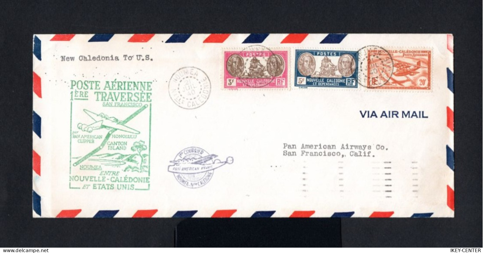 8458-NOUVELLE CALEDONIE-AIRMAIL COVER NOUMEA To CALIFORNIA (usa) 1940.WWII..ENVELOPPE.New Caledonia.FRENCH COLONIES.1º F - Briefe U. Dokumente