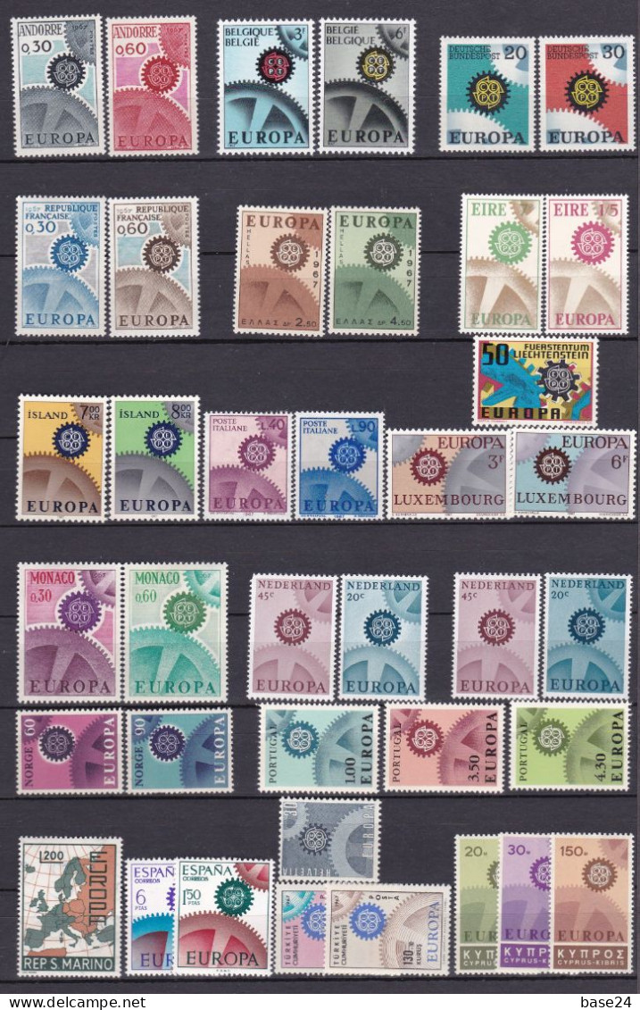 1967 EUROPA CEPT EUROPE ANNATA YEAR Di 19 Paesi E 39 Valori MNH** INGRANAGGIO - GEAR - Full Years