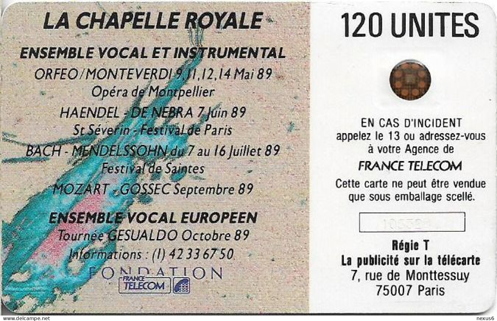 France - 0078 - Chapelle Royale 3 (texte Fin), SC4 GB, Cn. 106329, 06.1989, 120Units, 300.000ex, Used - 1989