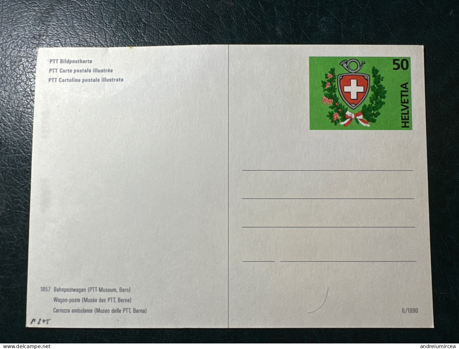 1990 PTT Bildpostkarte Stationery Card Swiss Bahnpostwagen 1857 - Poste