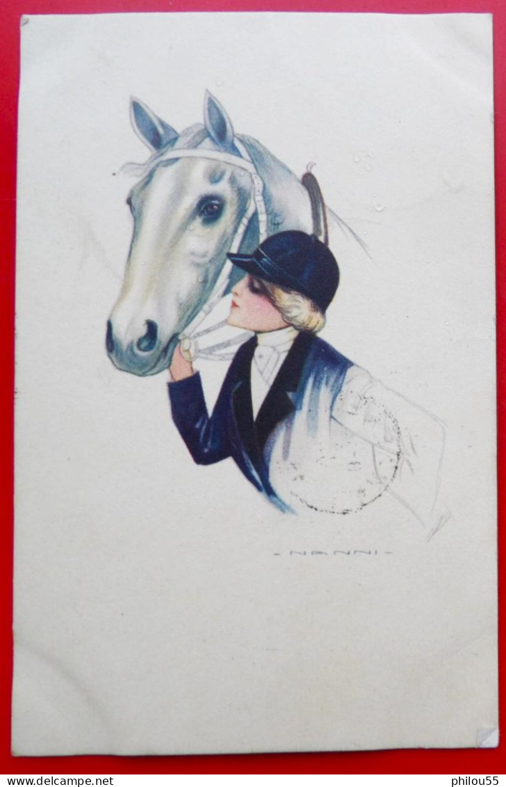 Cpa Illustrateur NANNI Femme Chapeau Cheval - Nanni