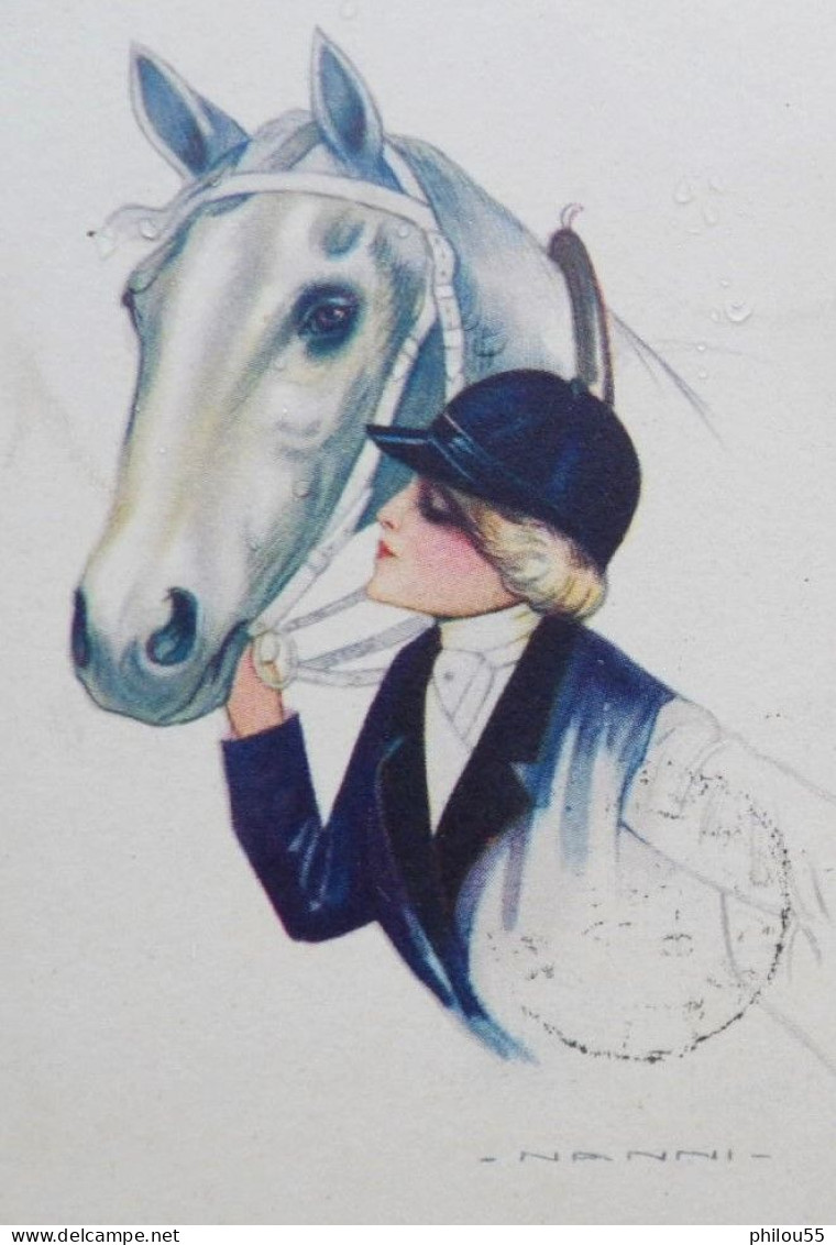 Cpa Illustrateur NANNI Femme Chapeau Cheval - Nanni