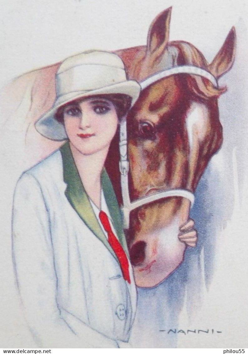 Cpa Illustrateur NANNI Femme Chapeau Cheval - Nanni