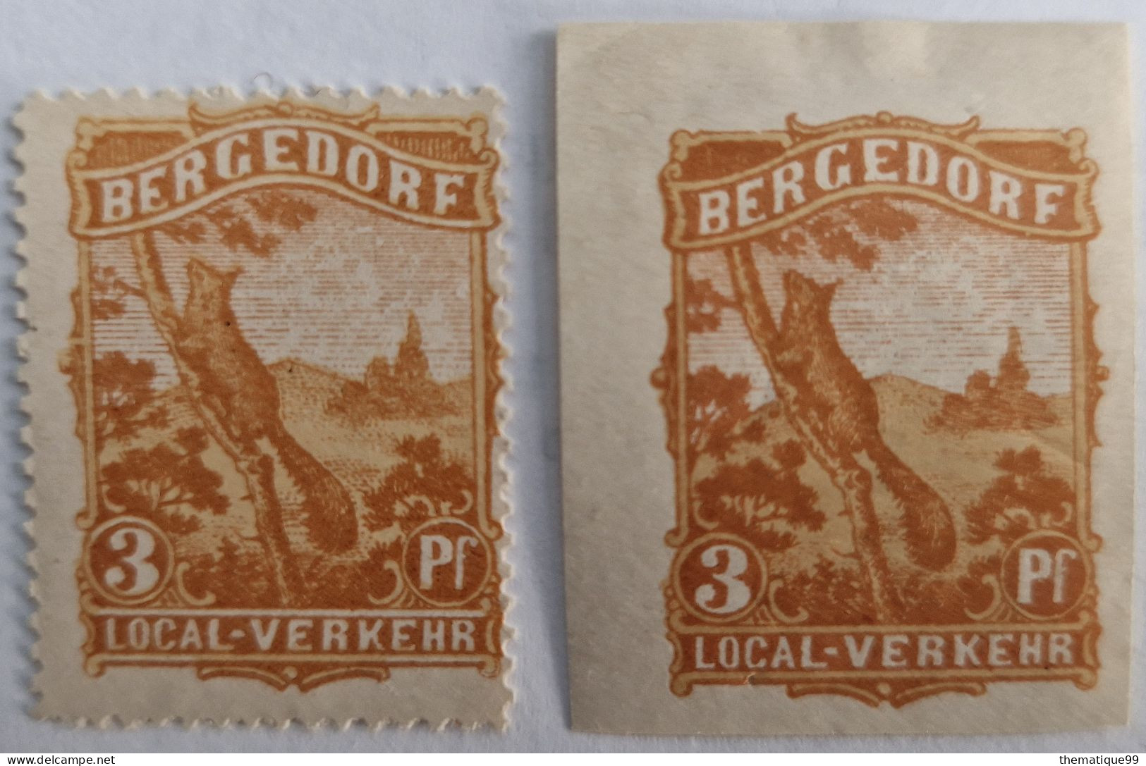 Deux Timbres De La Poste Privée De La Ville Allemande De Bergedorf (1887) : écureuil Dans Un Arbre - Andere & Zonder Classificatie