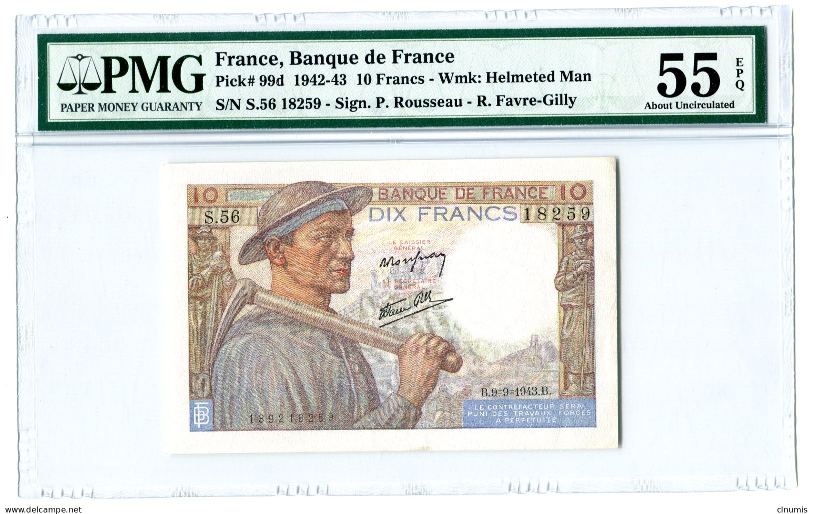 10 Francs Mineur, 9 Septembre 1943 - 10 F 1941-1949 ''Mineur''