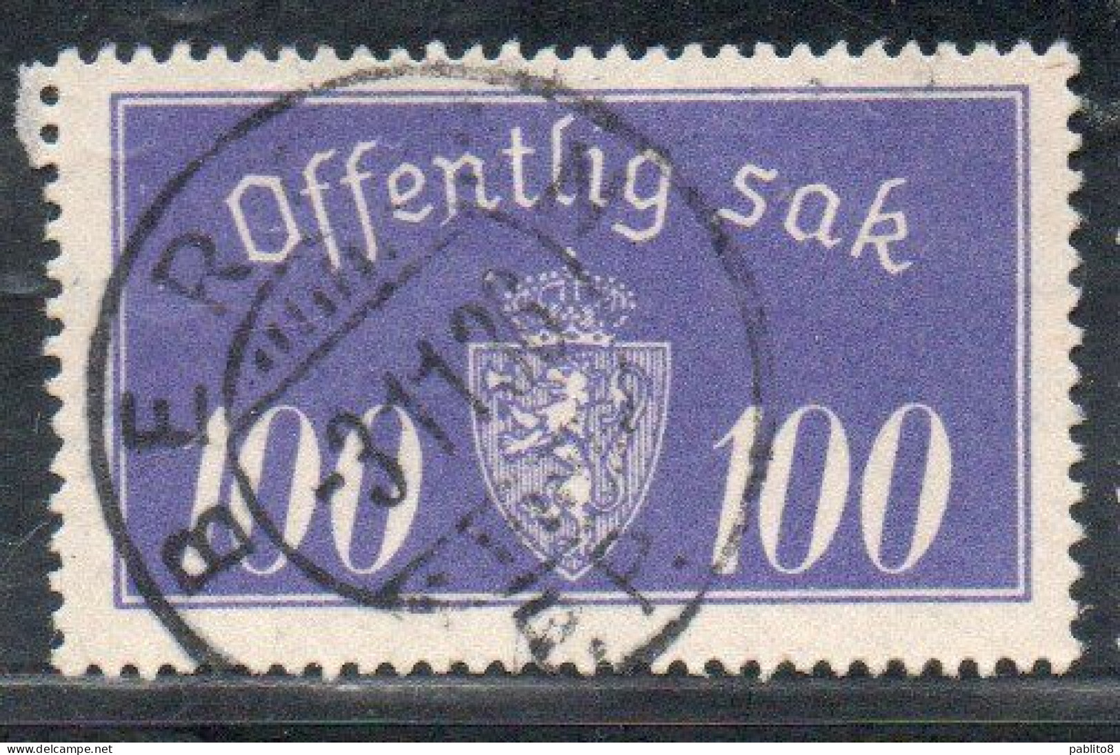 NORWAY NORGE NORVEGIA NORVEGE 1933 1937 OFFICIAL STAMPS SERVIZIO SERVICE COAT OF ARMS STEMMA 100o USATO USED OBLITERE' - Officials