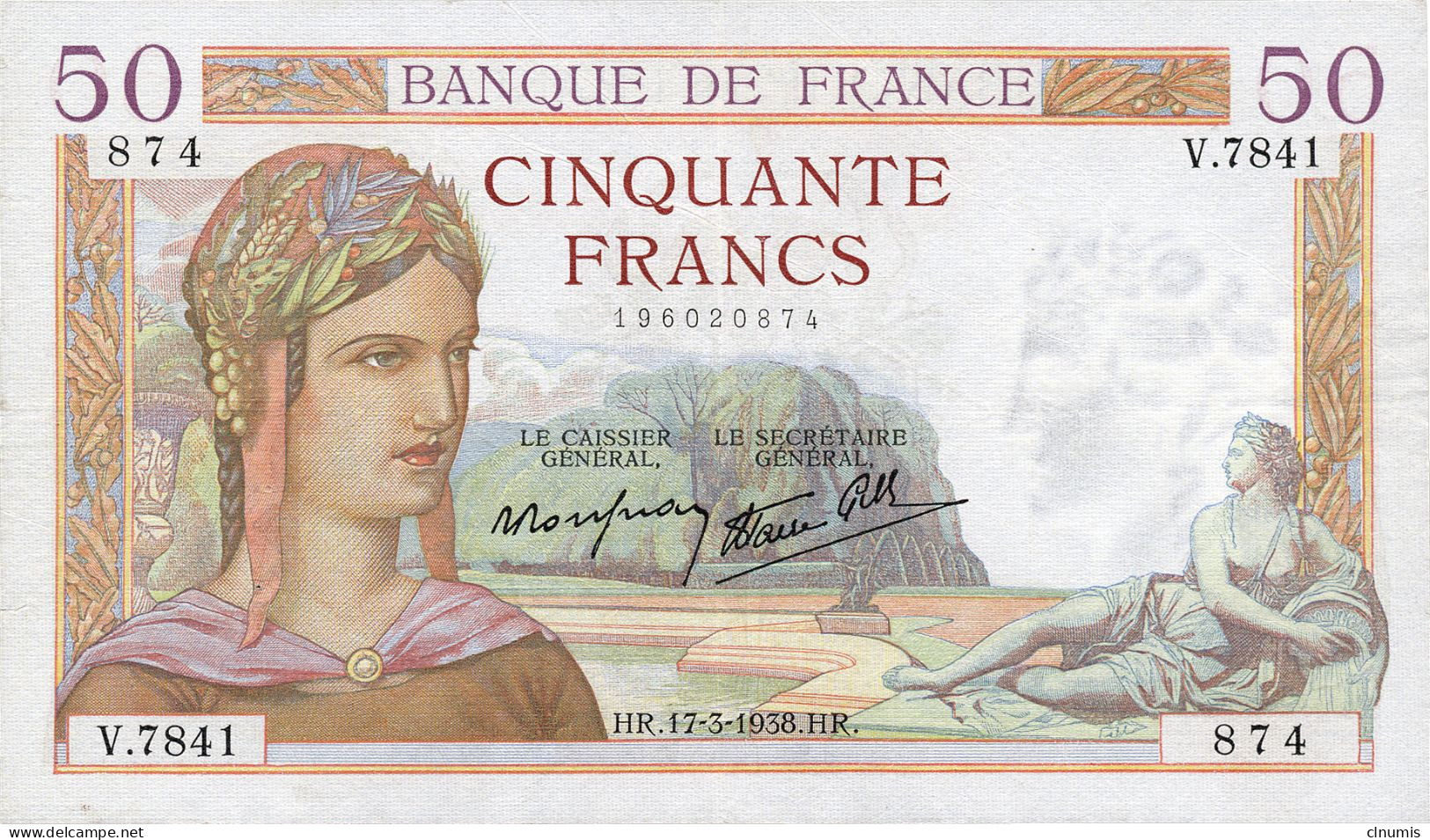 50 Francs Cérès Modifié, 17 Mars 1938 - 50 F 1934-1940 ''Cérès''