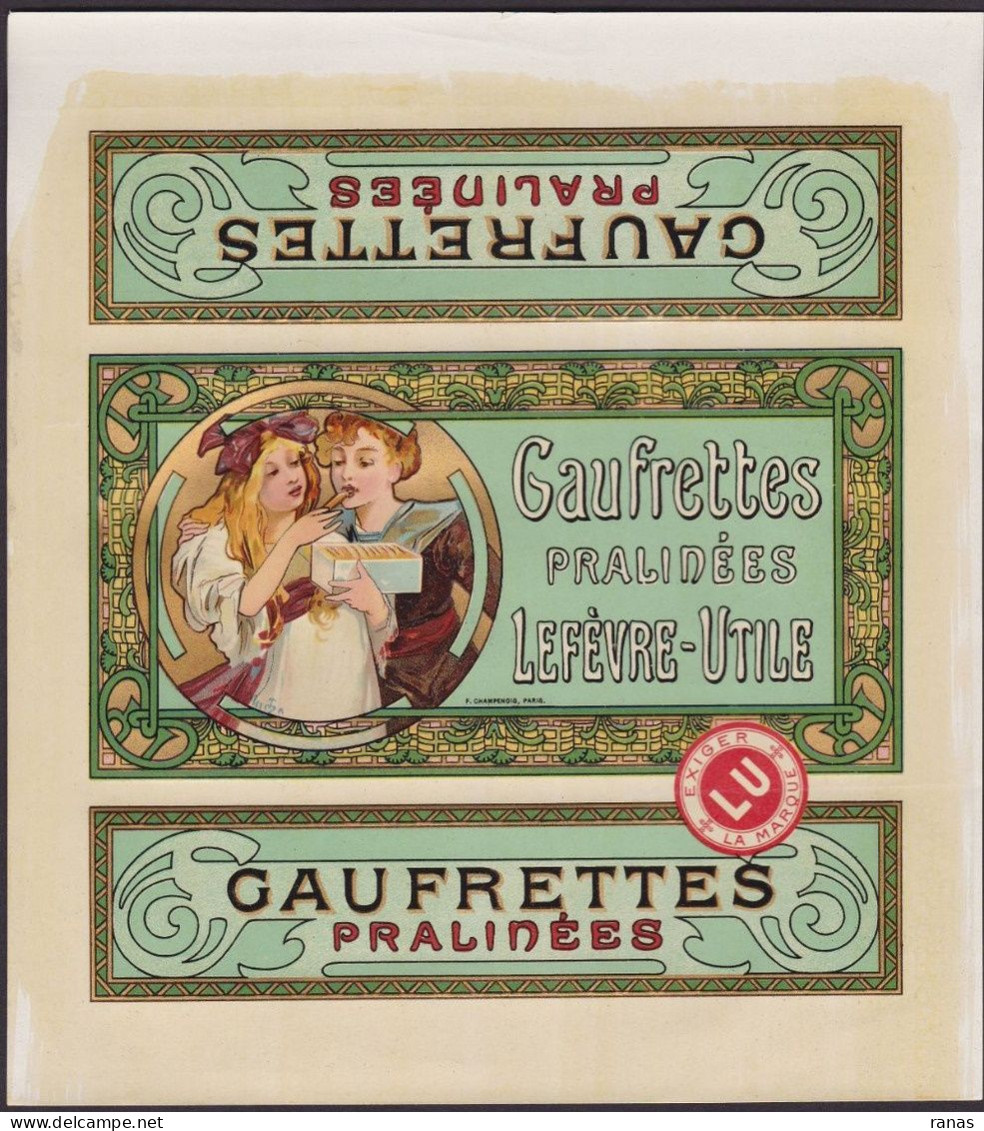 MUCHA Alphonse Art Nouveau étiquette De Boites à Biscuits Lefèvre Utile LU Litho - Advertising
