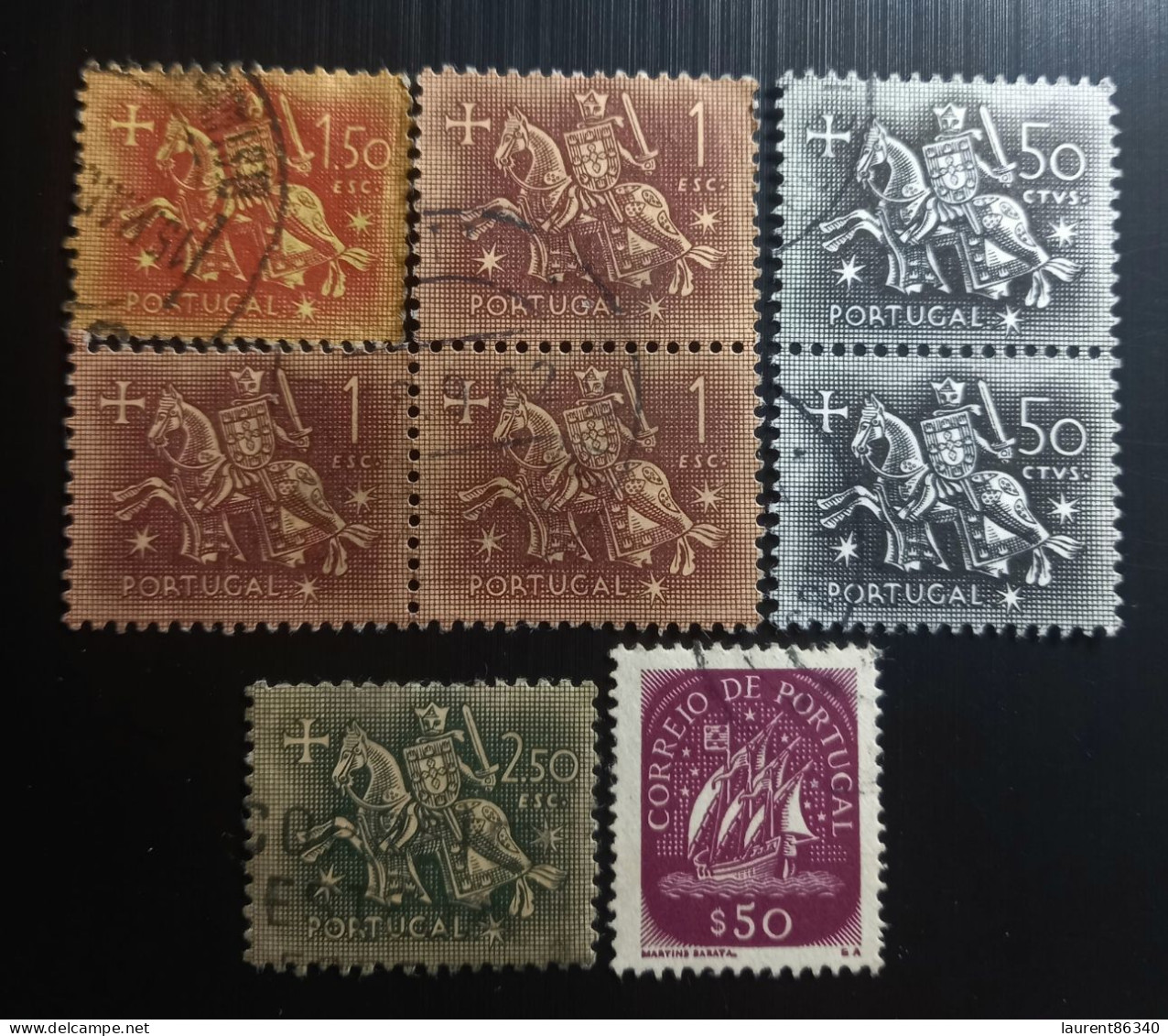 Portugal  1943  King Denys 1er On Horseback & 1953 Stamp Voilier – Modèle: Martins Barata  X 8 Used - Gebruikt