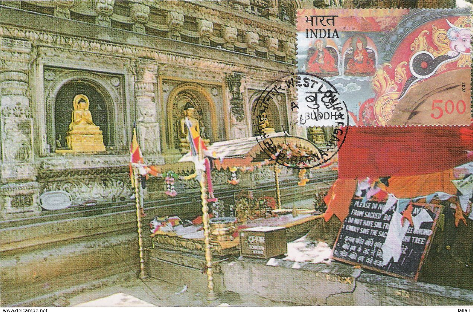 The Veneration Of The Vajranna, The Diamond Seat At Bodh Gaya, Used Postcard With Matching Stamp 2011 - Budismo