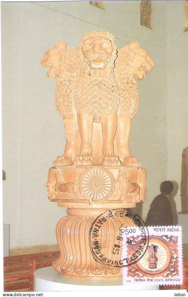 The Lion Capital Of Ashoka, Sarnath, Used Postcard With Matching Stamp 2011 - Budismo