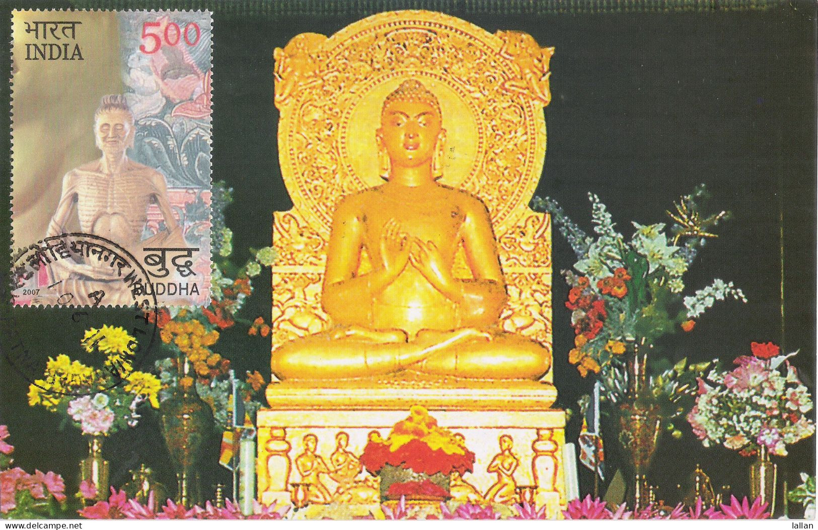 Mulgandh Kuti Vihara, The Yellow Budha, Used Postcard With Matching Stamp 2011 - Buddhismus