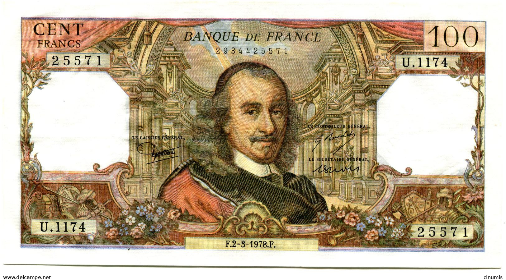 100 Francs Corneille, 2 Mars 1978, Alphabet U. 1174 - 100 F 1964-1979 ''Corneille''