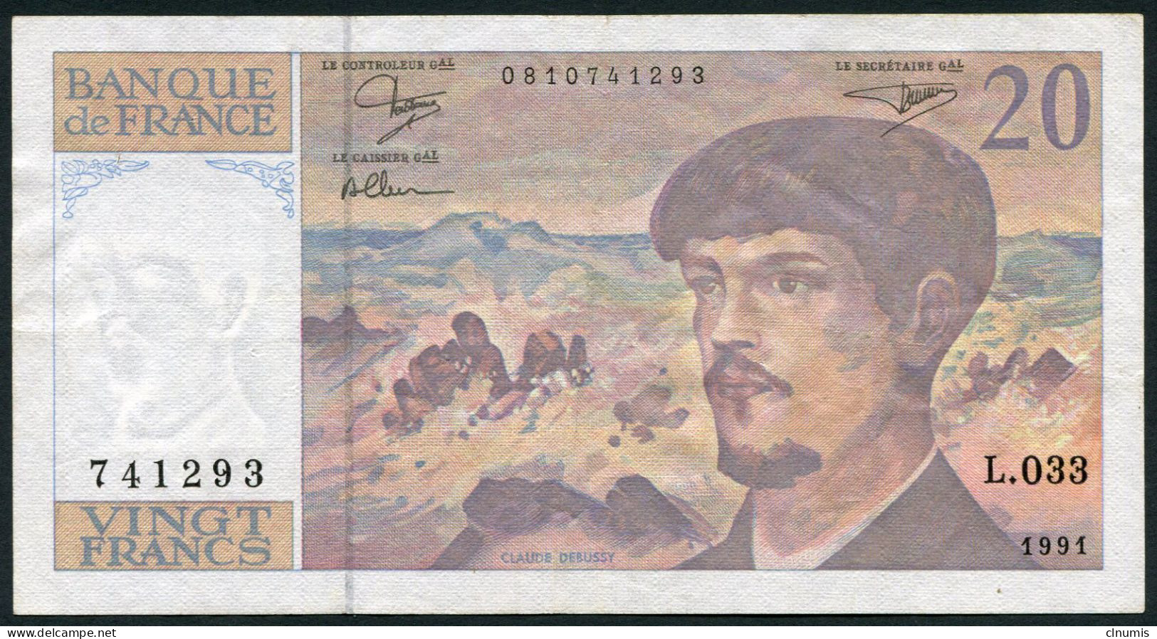 20 Francs Debussy à Fil De Sécurité,  1991, Alphabet L. 033 - 20 F 1980-1997 ''Debussy''