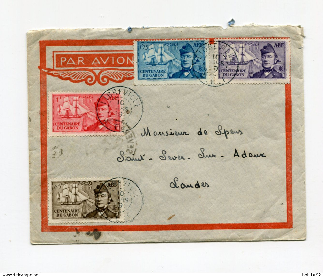 !!! GABON, LETTRE PAR AVION DE LIBREVILLE POUR ST SEVER DE 1930 - Covers & Documents