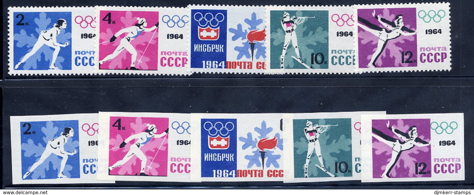 SOVIET UNION 1964 Winter Olympics Perforated And Imperforate Sets MNH / **.  Michel 2866-70A-B - Nuevos