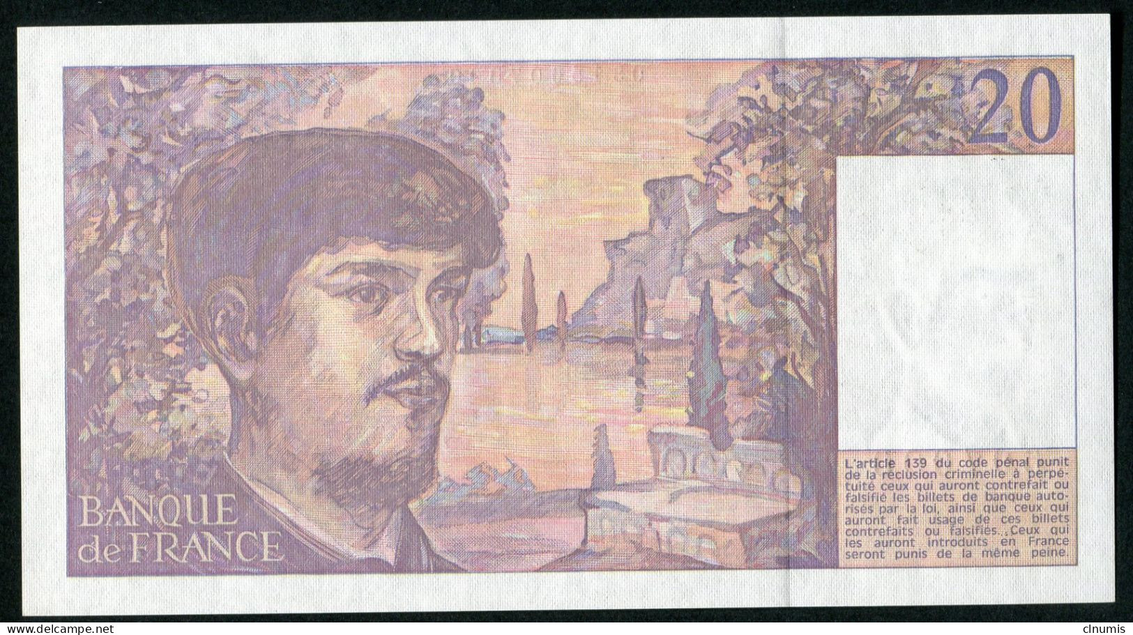 20 Francs Debussy à Fil De Sécurité,  1991, Alphabet Q. 033 - 20 F 1980-1997 ''Debussy''