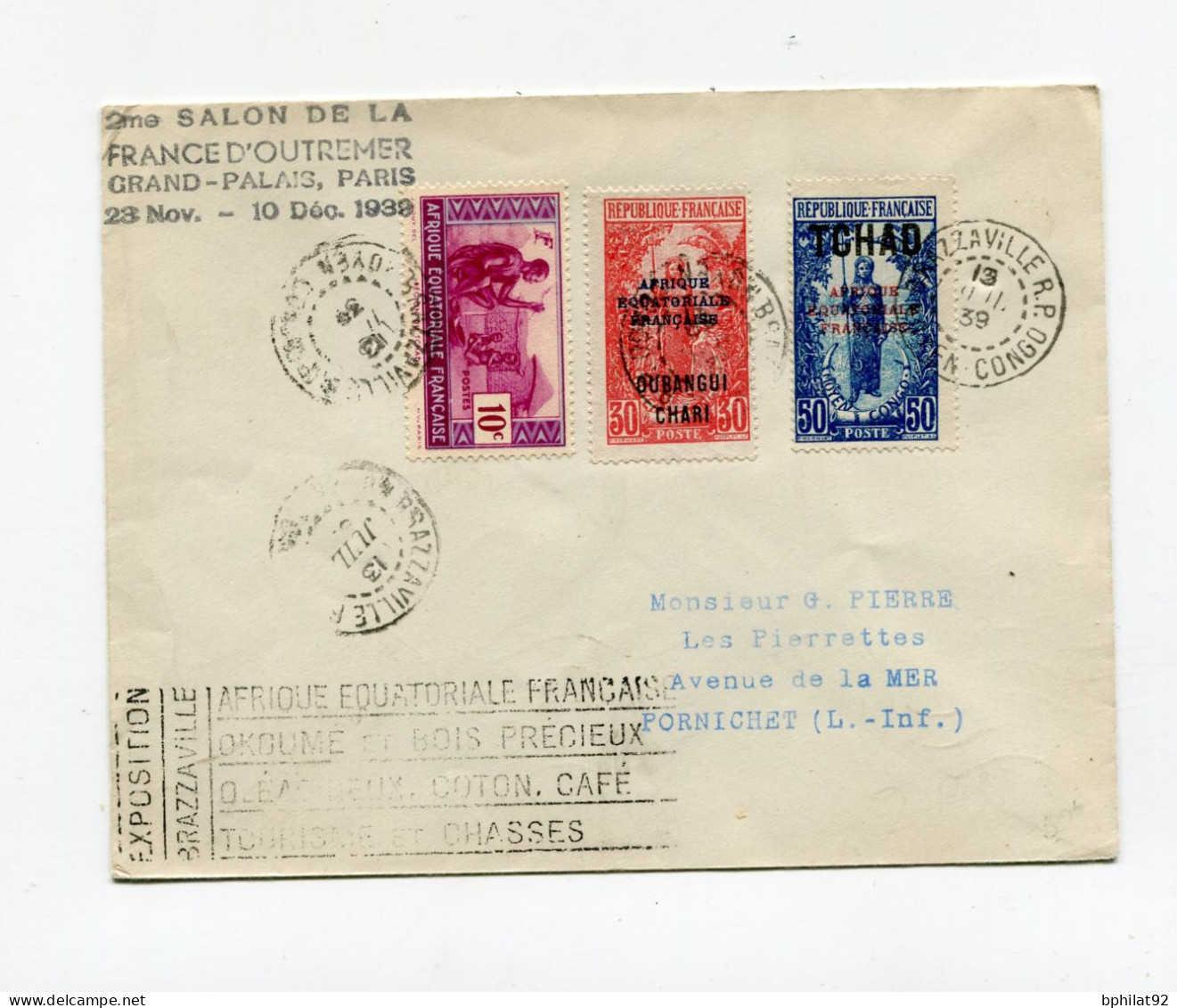 !!! LETTRE DE BRAZZAVILLE DE 1939 POUR PORNICHET, FLAMME EXPOSITION BRAZZAVILLE - Cartas & Documentos