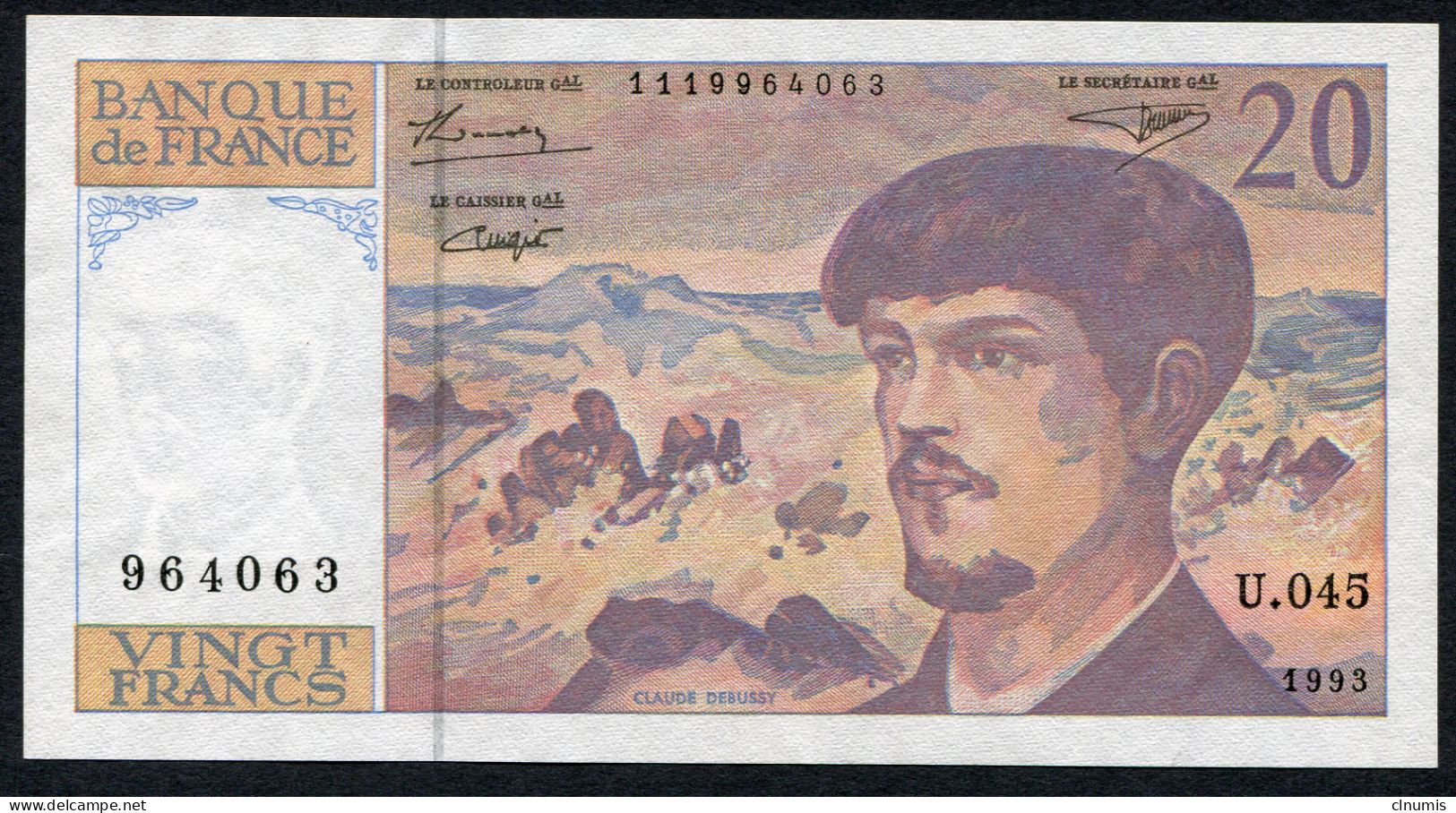 20 Francs Debussy à Fil De Sécurité, 1995, Alphabet U. 045 - 20 F 1980-1997 ''Debussy''