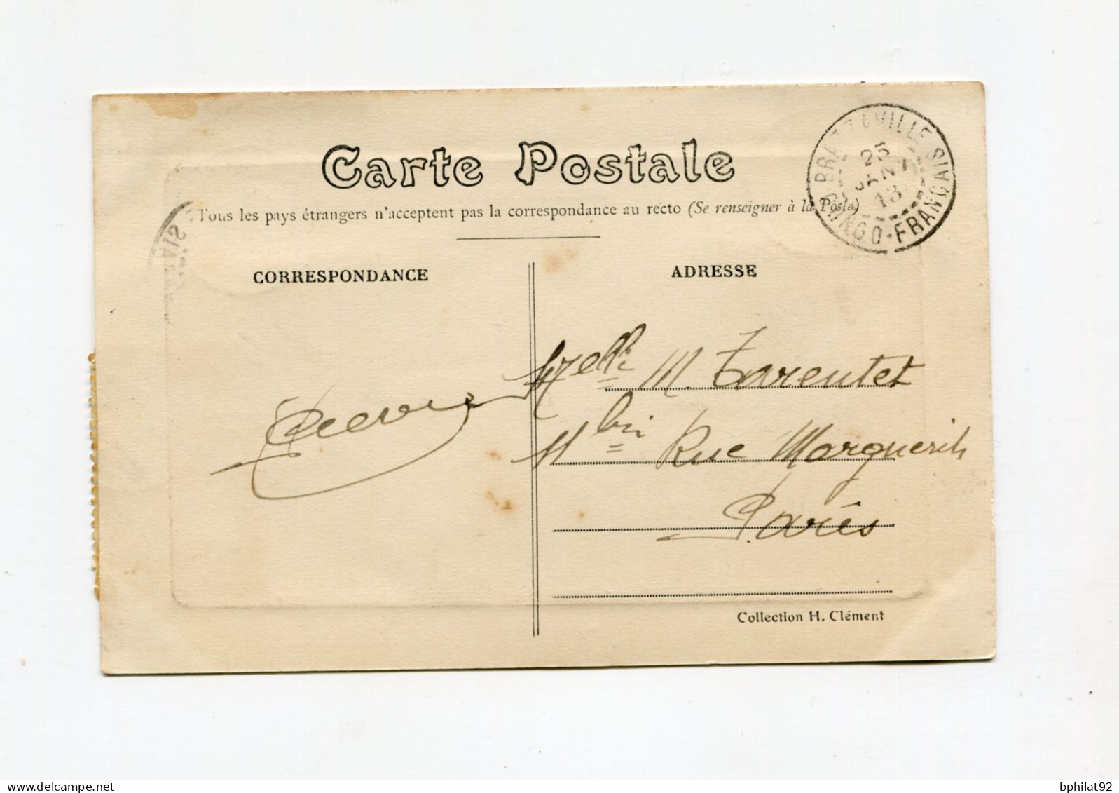 !!! CONGO, CPA DE BRAZZAVILLE DE 1913 POUR PARIS - Briefe U. Dokumente