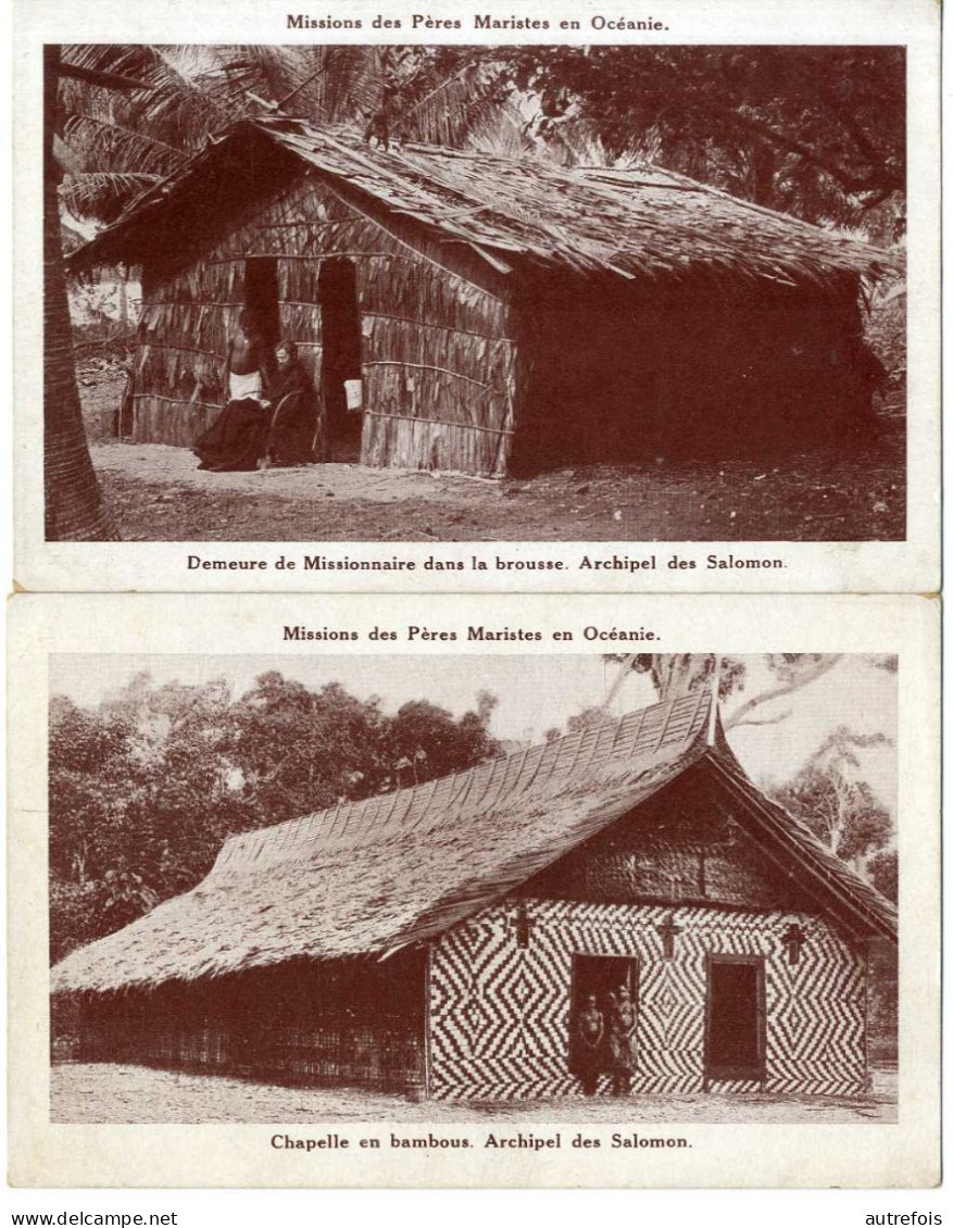 ARCHIPEL DES SALOMON  MISSIONS DES PERES MARISTES EN OCEANIE  -  CHAPELLE EN BAMBOUS & DEMEURE DE MISSIONNAIRES 2 CARTES - Islas Salomon