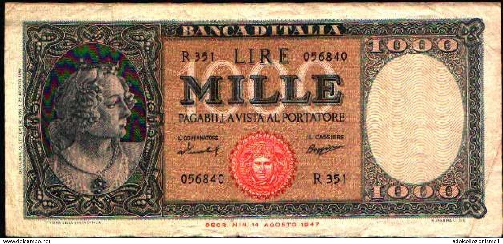49443) 1000 LIRE ITALIA ORNATA DI PERLE MEDUSA 15/09/1959 QUASI SPL - 1.000 Lire