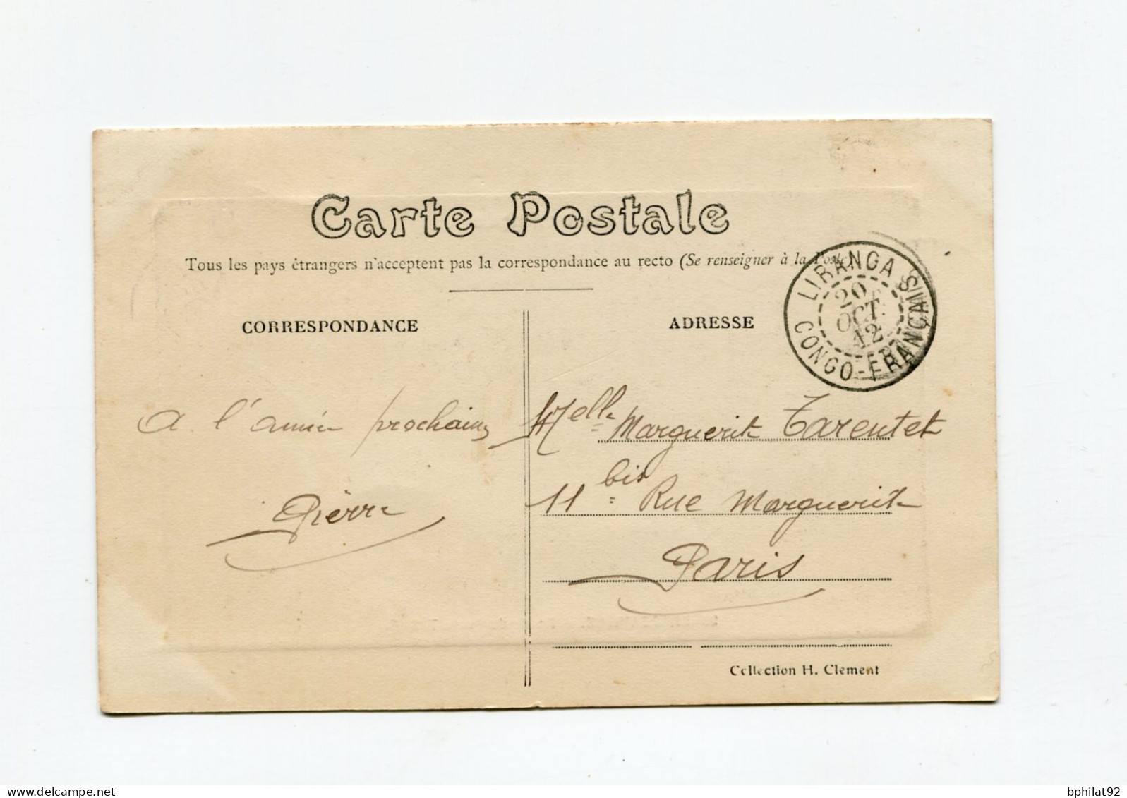!!! CONGO, CPA DE 1912 POUR PARIS CACHET DE LIRANGA - Brieven En Documenten