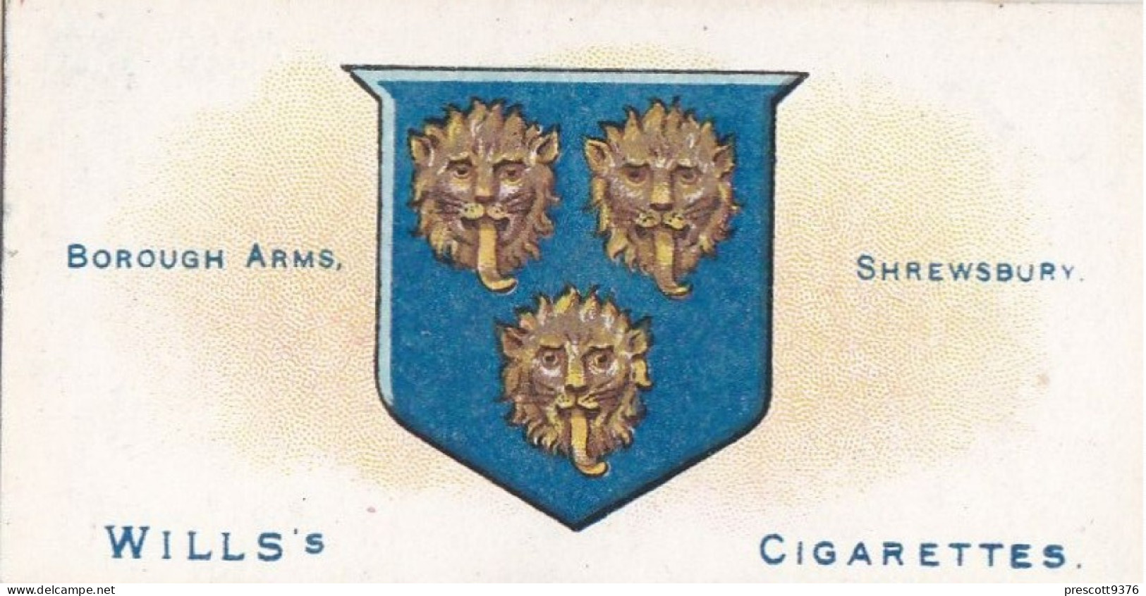 66 Shrewsbury - Borough Arms 1906 - Wills Cigarette Card - Original  - Antique - Wills