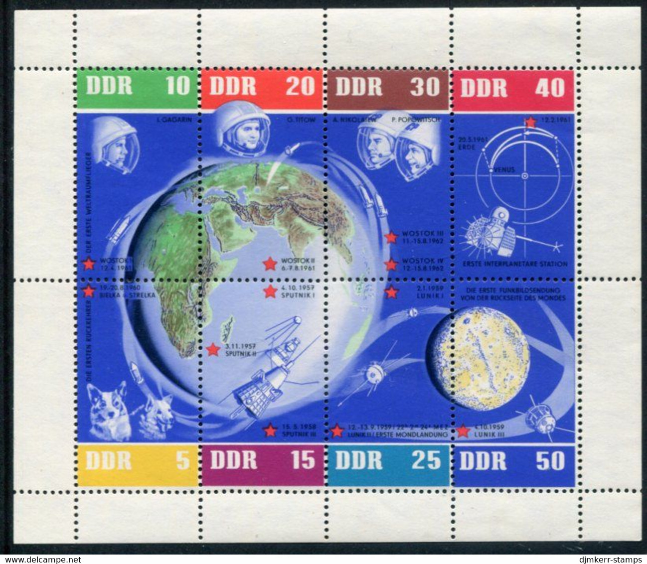 DDR / E. GERMANY 1962 Soviet Space Flights Sheetlet  MNH / **.  Michel  926-33 Kb Perforated Through Right Margin - Unused Stamps