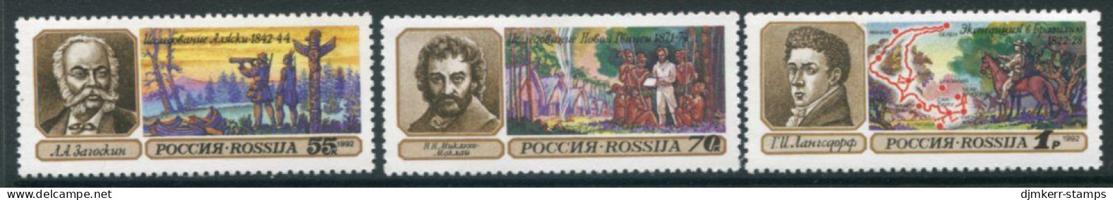 RUSSIA 1992 Geographical Explorers MNH / **.  Michel 248-50 - Unused Stamps