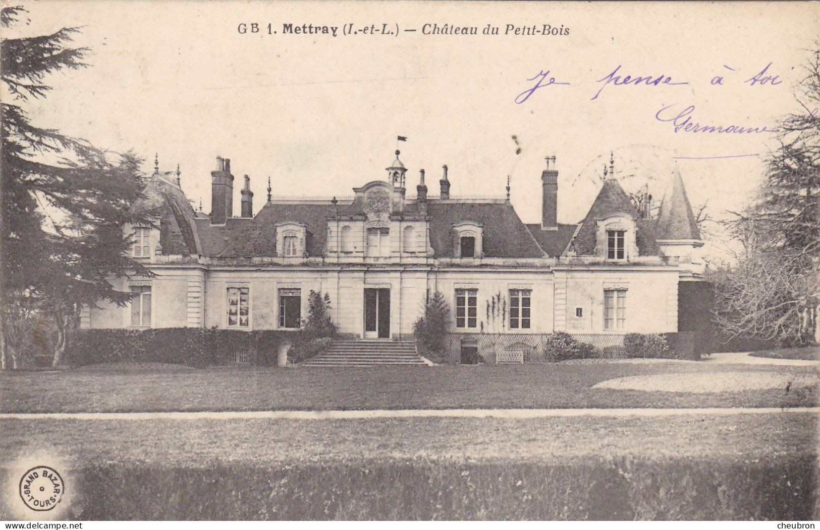 37. METTRAY. CPA. CHATEAU DU PETIT BOIS. ANNEE 1908 . + TEXTE - Mettray