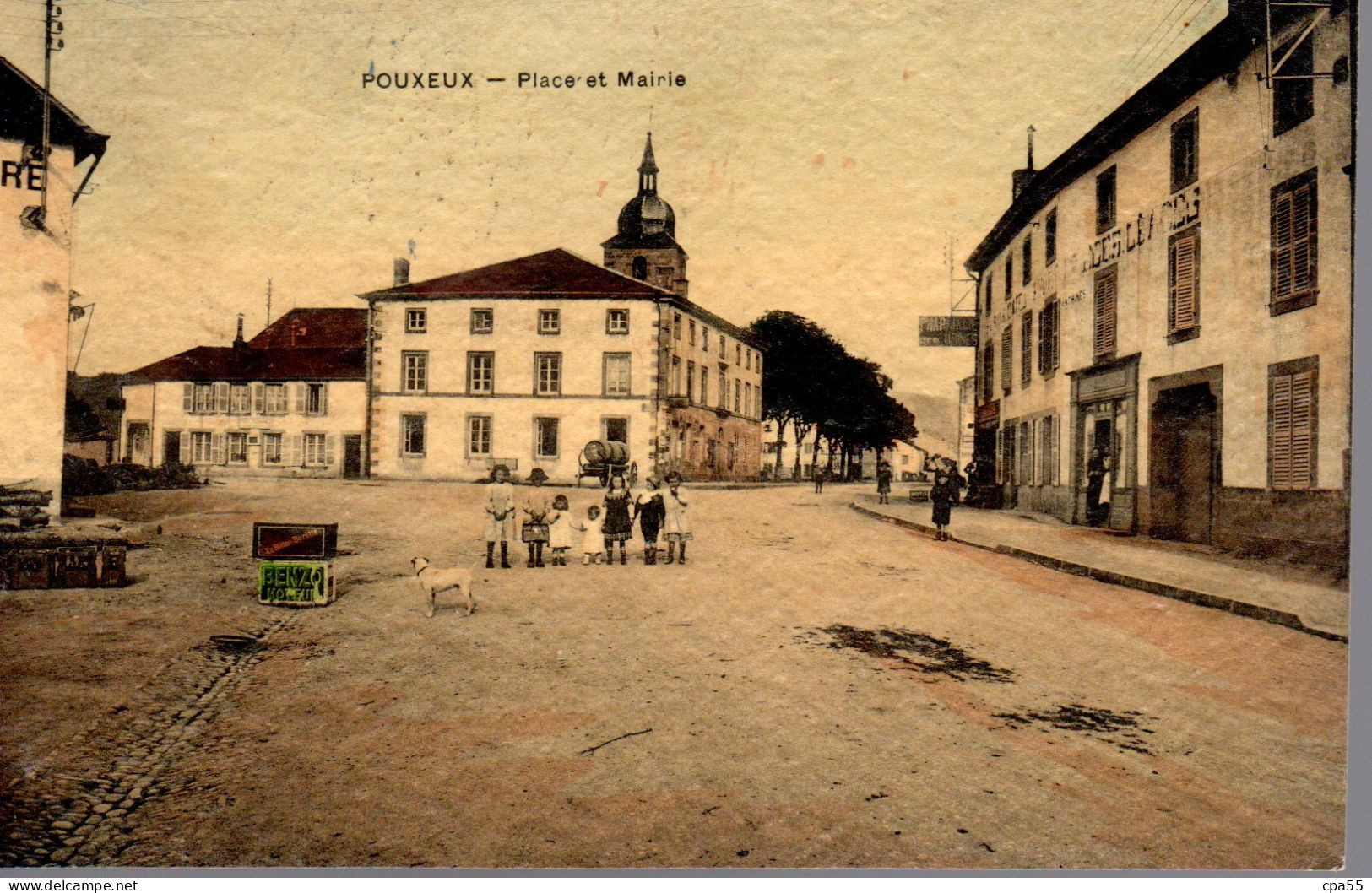 POUXEUX  -  Place Et Mairie  -  Animation  -  Jolie Carte Colorisée - Pouxeux Eloyes