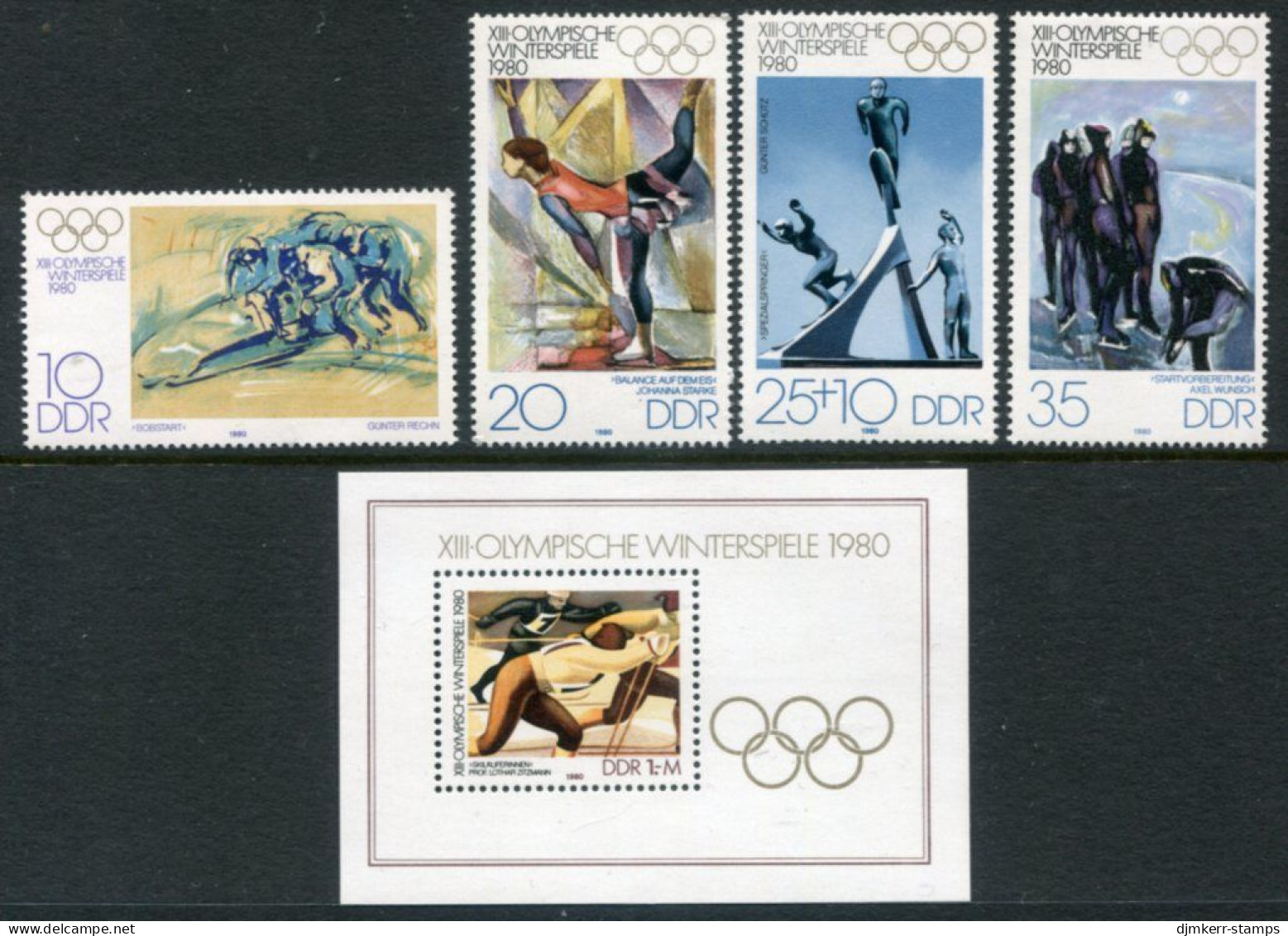 DDR 1980 Winter Olympic Games, MNH / **.  Michel 2478-81, Block 57 - Unused Stamps