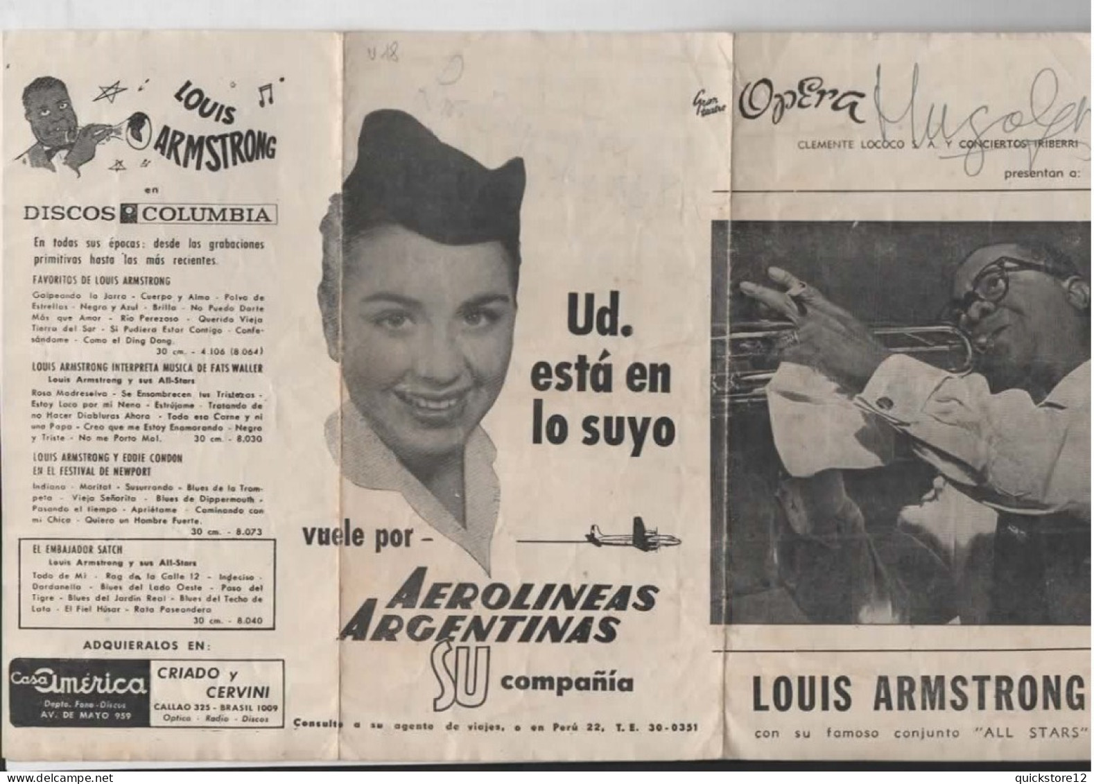 Publicidad Gran Teatro Opera Louis Amstrong Año 1957 - 5207 - Sonstige & Ohne Zuordnung
