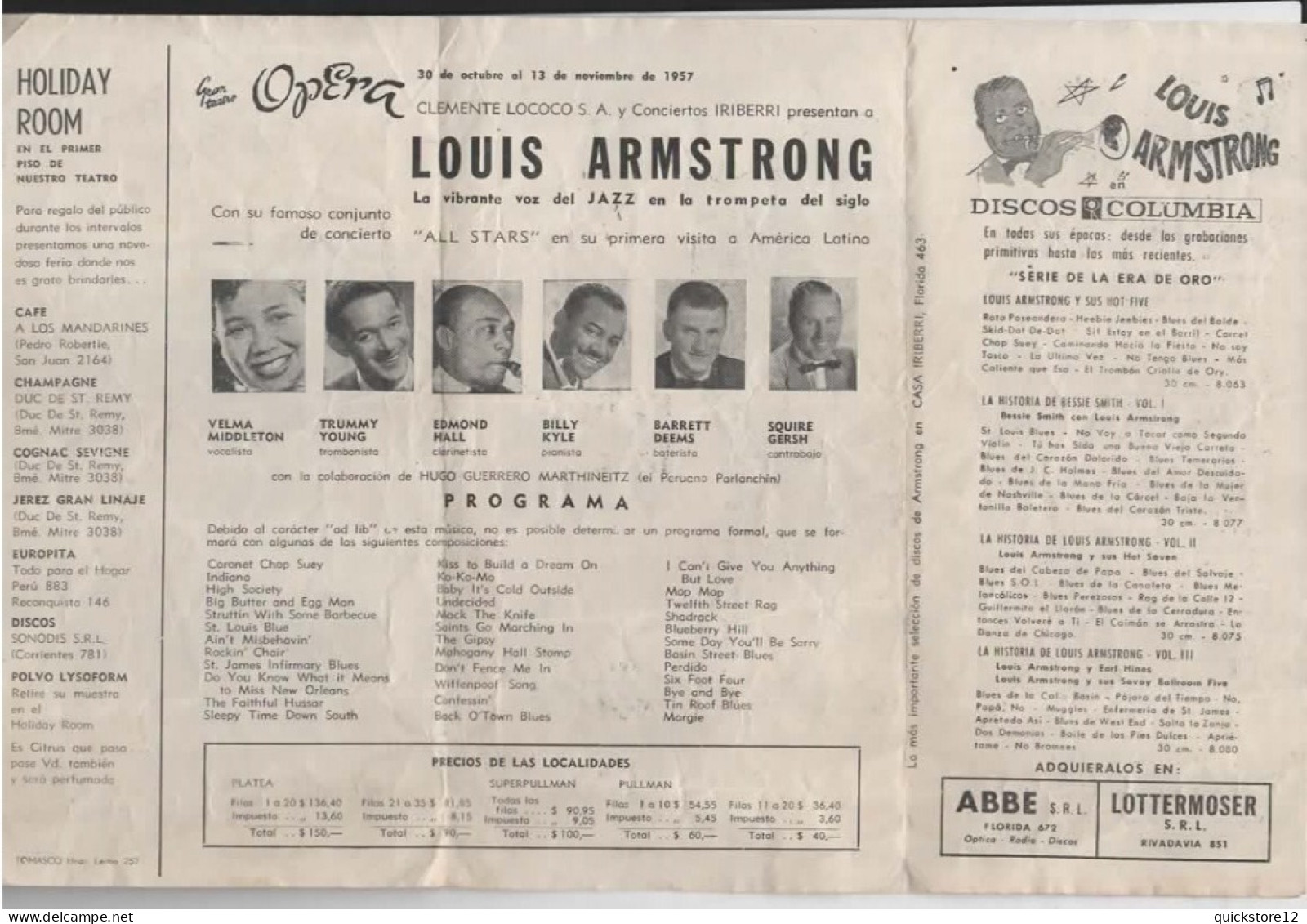 Publicidad Gran Teatro Opera Louis Amstrong Año 1957 - 5207 - Altri & Non Classificati