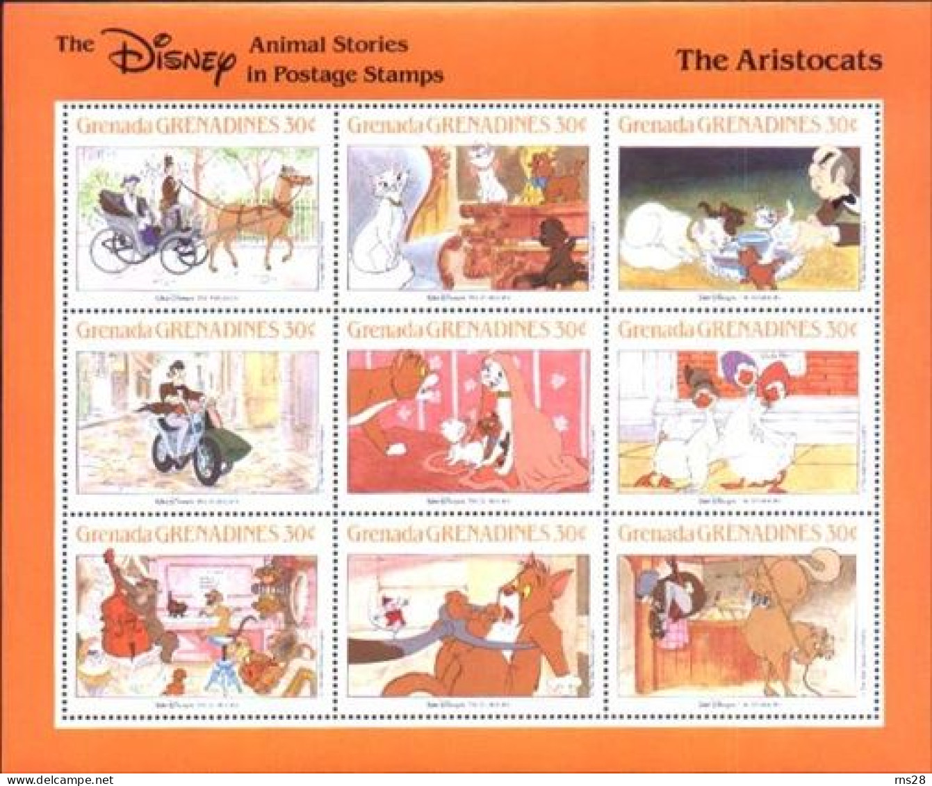 Disney Par Grenade-Grenadines Sc 991  Les Aristocrates Feuille De 9 Timbres - Disney