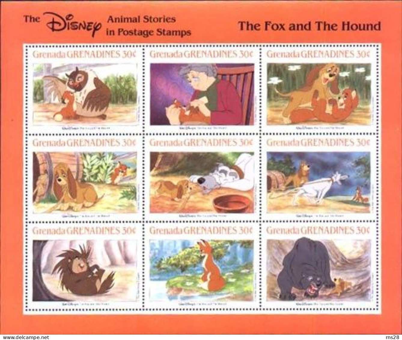 Disney Par Grenade-Grenadines Sc 987 The Fox And The Hound Feuille De 9 Timbres - Disney