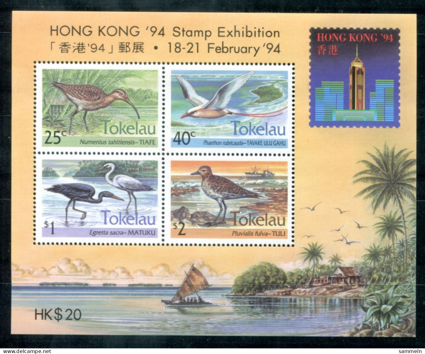 TOKELAU Block 2, Bl.2 Mnh - Vögel, Birds, Oiseaux, Hong Kong '94 - TOKÉLAOU - Tokelau