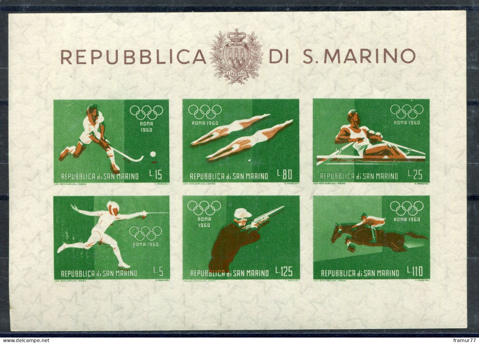 San Marino Olimpiadi Di Roma - Varietà BF21 Con Stampa Del Bruno Spostata RARA - Abarten Und Kuriositäten