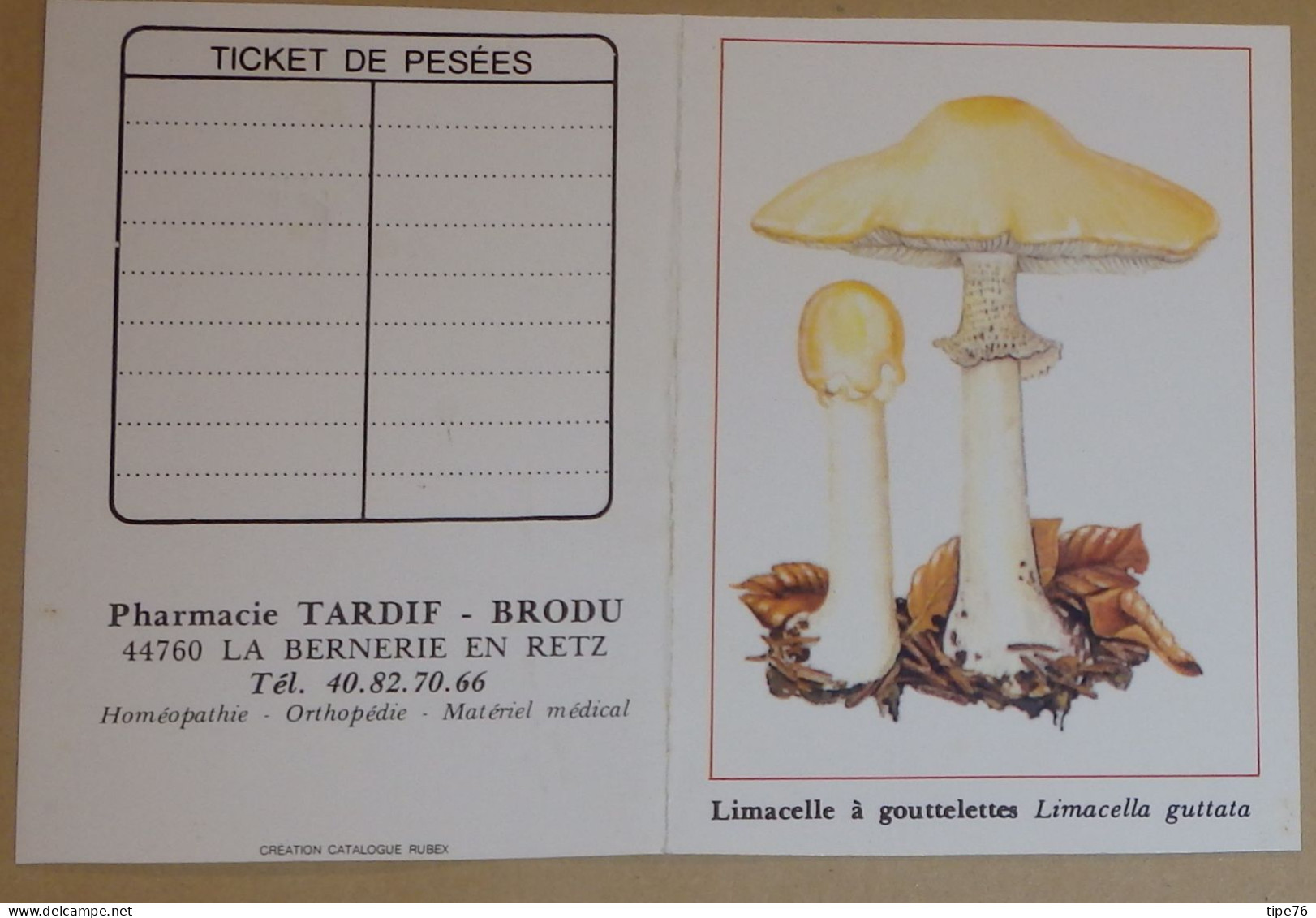 Petit Calendrier De Poche 1989 Champignon  Limacelle à Gouttelettes  Pharmacie La Bernerie En Tetz Loire Atlantique - Small : 1981-90